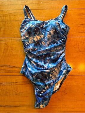 Women’s size 10 one piece blue tie dye swimsuit